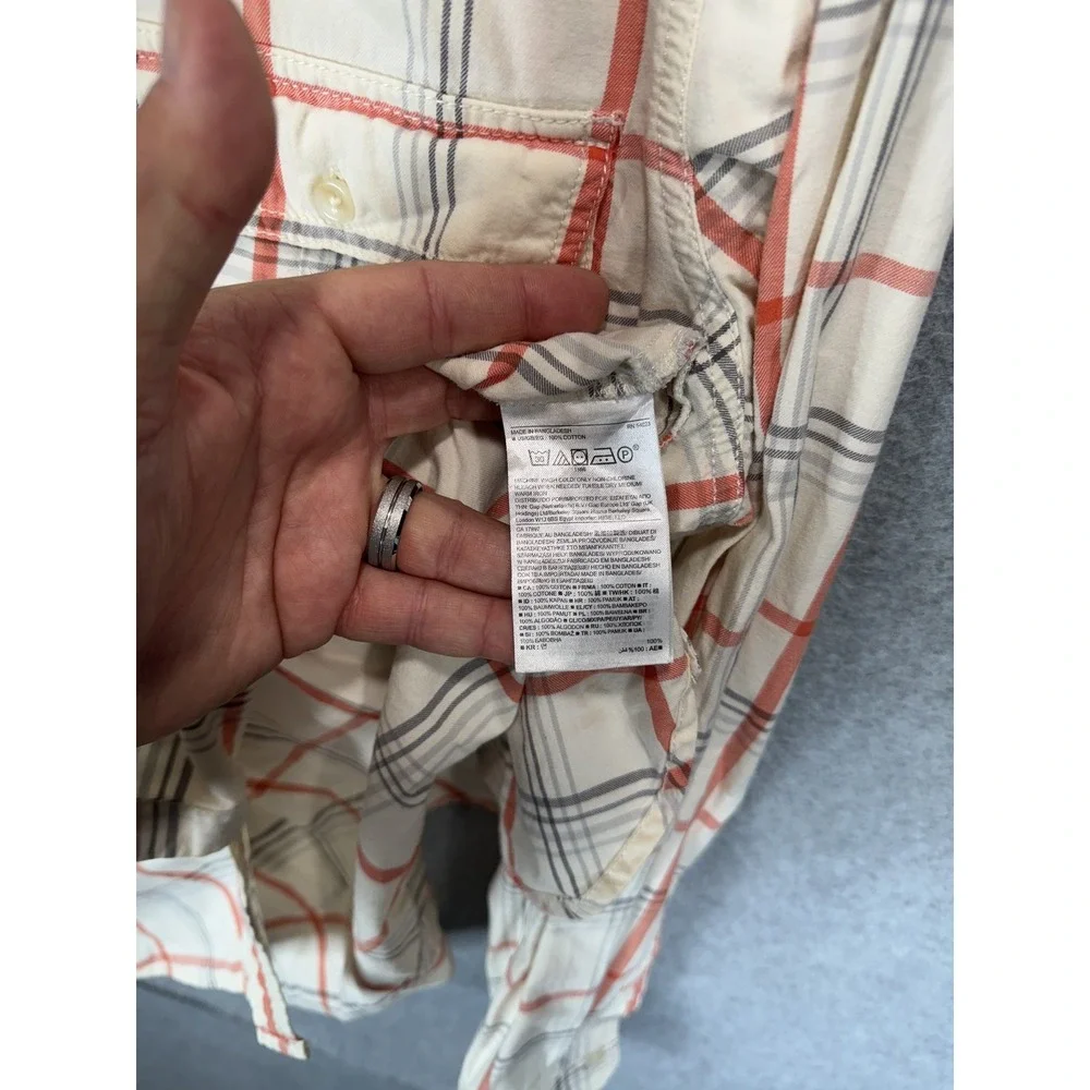 Banana Republic Shirt Mens Large Red Cream Plaid Button Up Long Sleeve Casual